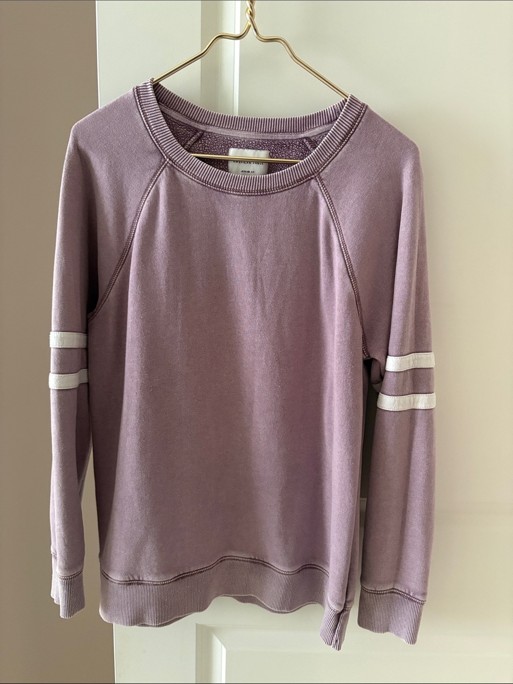 American Eagle Outfitters Mauve Crewneck Sweatshirt with White Sleeve Stripes